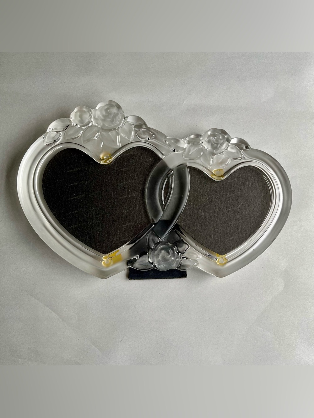 Vintage Mikasa Rosemont Double Heart Glass Picture Frame 10.5x7”